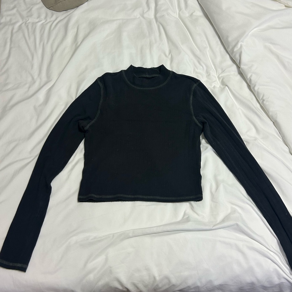 Charcoal Grey Long Sleeve Women's Top - Cropped